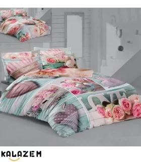 روتختی دونفره ترکاز طرح لاو سبز آبی