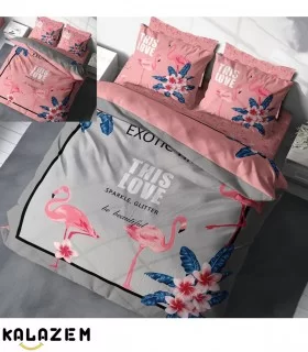 روتختی دونفره طوسی و صورتی دورو طرح دار فلامینگو