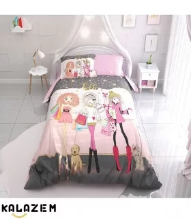 روتختی یک نفره صورتی و طوسی دخترانه ترک