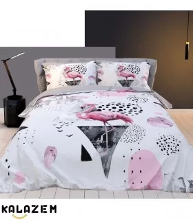 روتختی یک و دونفره سفید و صورتی طرح فلامینگو ترک