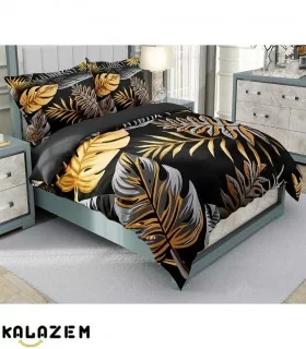 روتختی دو نفره مشکی طلایی طرح برگ