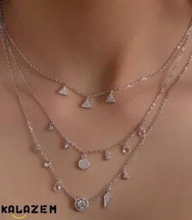 گردنبند نقره چند ردیف دخترانه و زنانه آبکاری طلاسفید