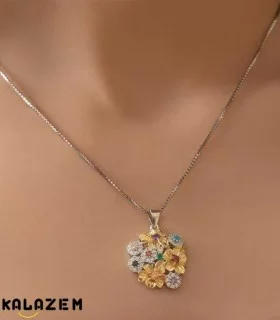 گردنبند نقره گل نگین دار دخترانه و زنانه
