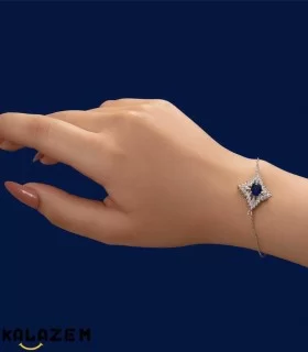 دستبند نقره نگین آبی دخترانه و زنانه