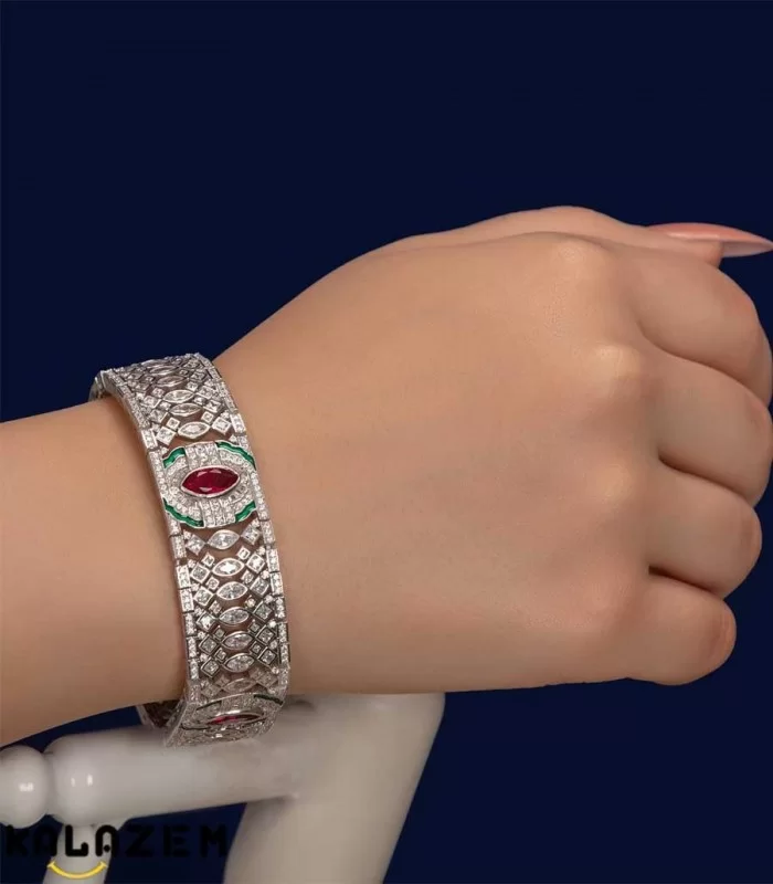 دستبند نقره با سنگ طرح جواهر زنانه