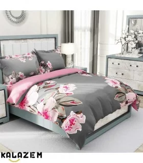 روتختی دونفره طوسی و صورتی گلدار