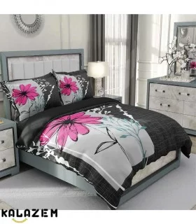 روتختی دونفره مشکی و طوسی گل صورتی