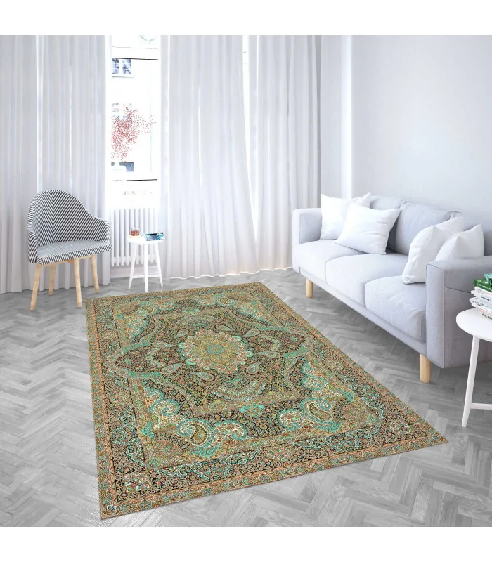 روفرشی کشدار مخمل طرح سنتی فیروزه ای برند آیلا AYLA کد 102