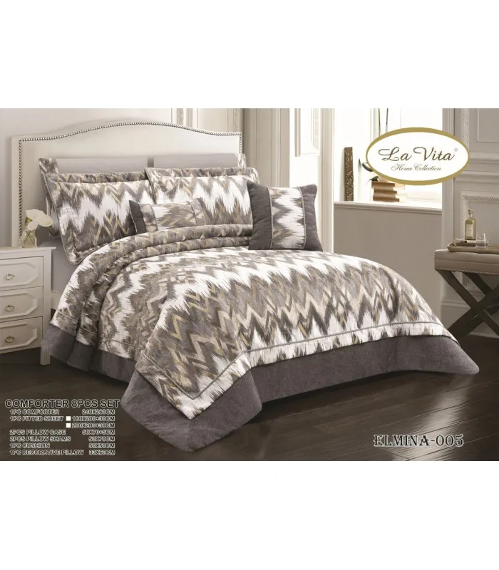 روتختی لاکچری دونفره 8تکه طوسی روشن لاویتا Lavita مدل المیناELMINA-005