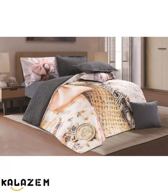 روتختی طرح دار دونفره 8تکه دورو رنگ سربی لاویتا Lavita مدل میگلMIGEL-006