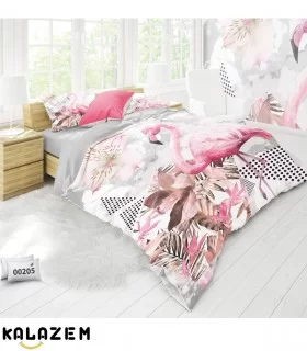 روتختی دونفره طرح فلامینگو طوسی صورتی